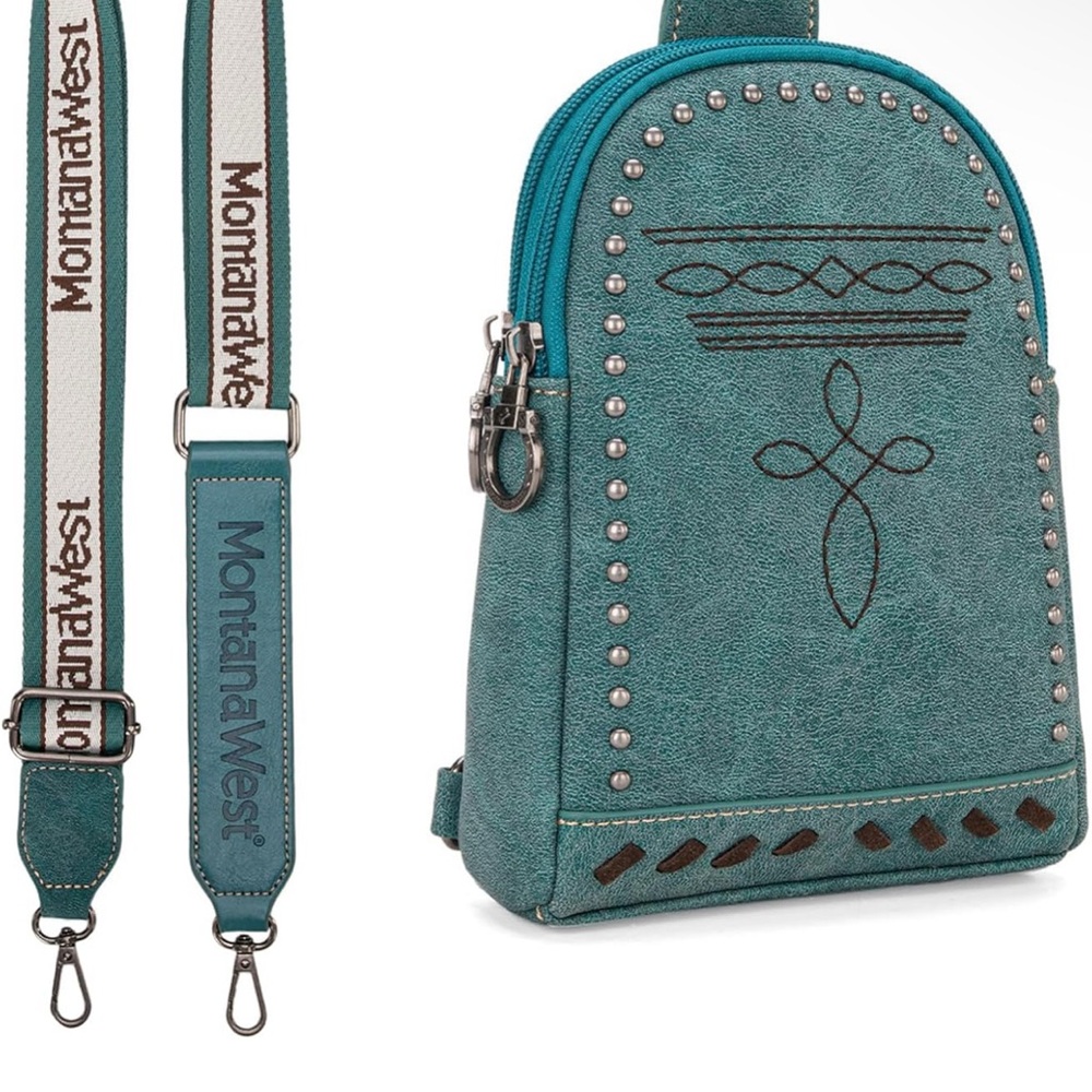 Montana West Blue Backpack with Studded Design and Detachable Straps